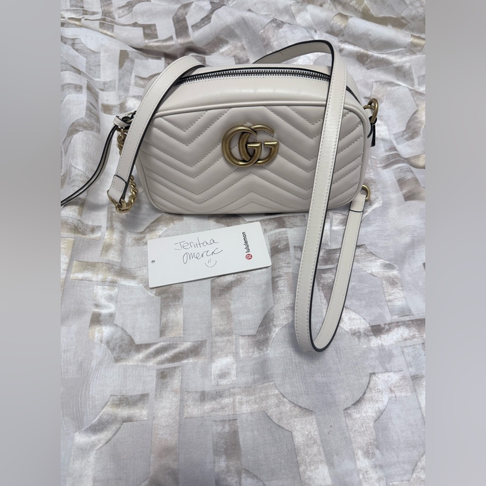 Gucci Small GG Marmont Crossbody Bag in Light Cream with Gold Hardware